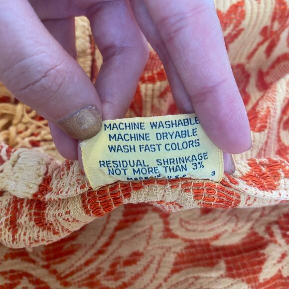 Vintage Bates Double Size Bedspread Fringe MCM Spanish Orange Damask 60s 70s - Picture 3 of 6